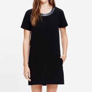 Madewell Black Short Sleeve Boxy Shift Dress Leather Trim Sz S *Host Pick*